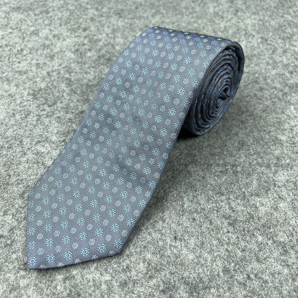 Michael Kors Tie Mens Gray‎ Blue Silk Geometric Dot Print Necktie USA Made